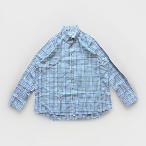 Ben Silver Charleston Linen Shirt Mens XXL Luxury Blue Colorful Columbia Plaid